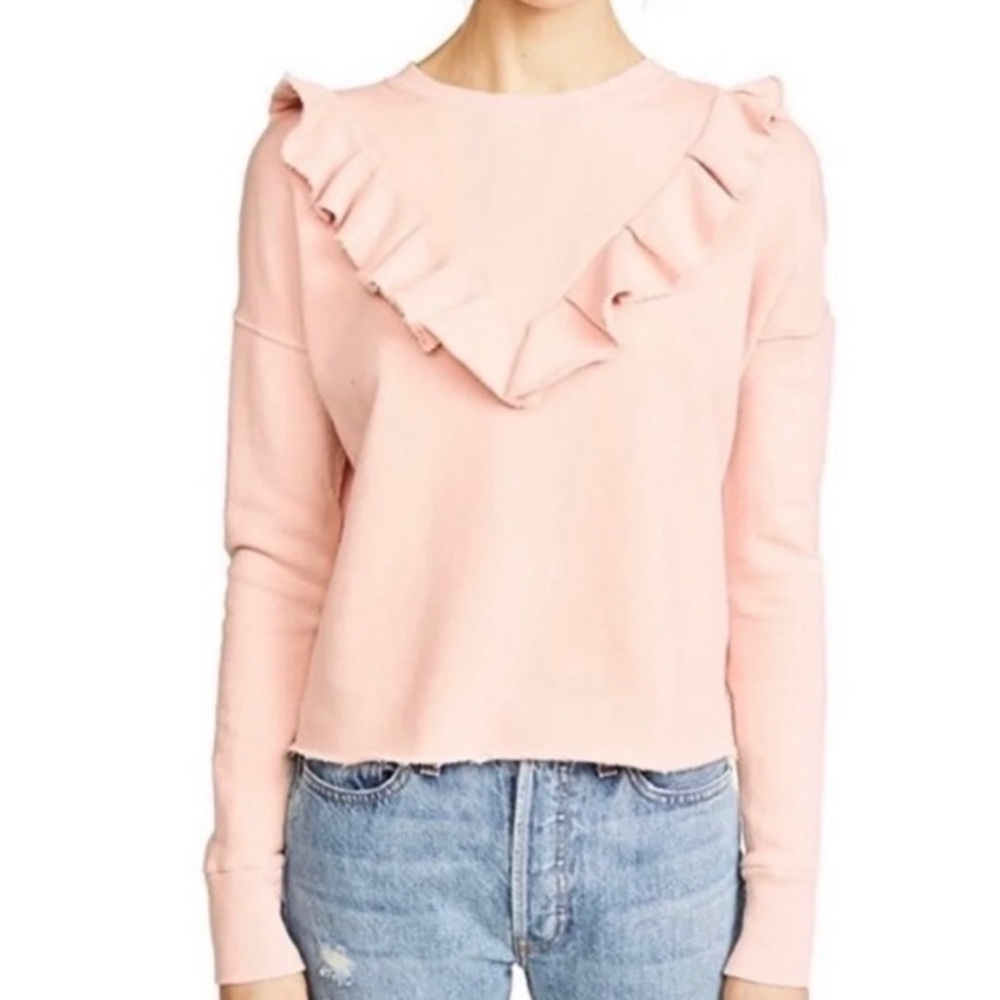 Free People Ruffle-Detail Light Pink Pullover Sweatshirt
